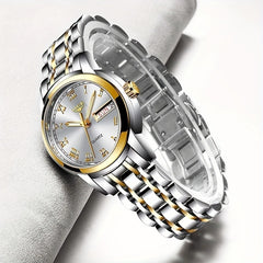 LIGE Golden Watch Ladies Steel Bracelet Waterproof Clock