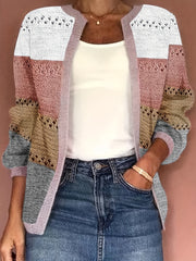 Eyelet Knit Cardigan Open Front Long Sleeve Sweater