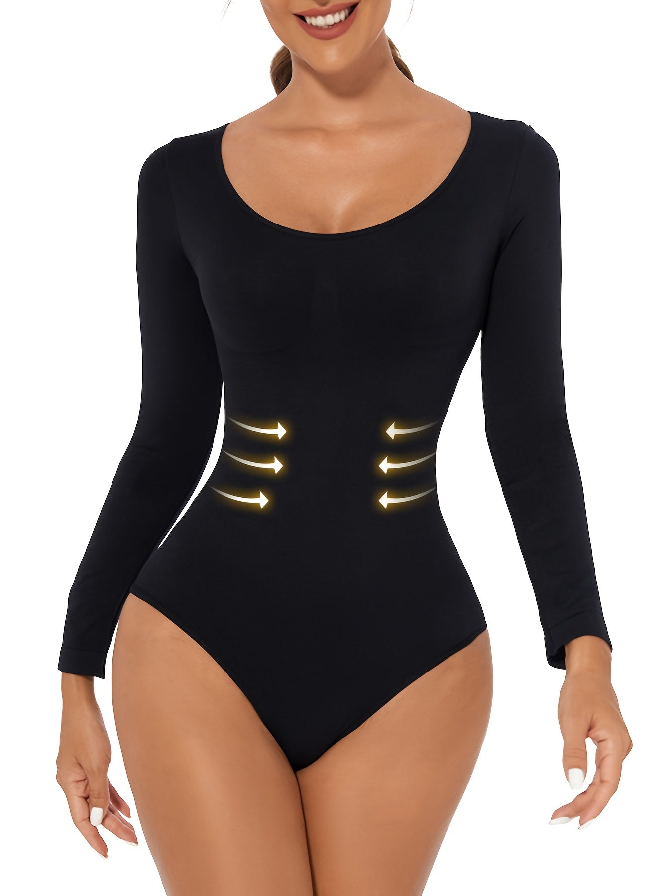 Sexy Basic Slim Bodysuit Round Neck Long Sleeve Waist Bodycon Bodysuit