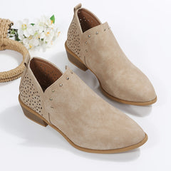 Women's Retro Hollow Out Chunky Heel Ankle Boots