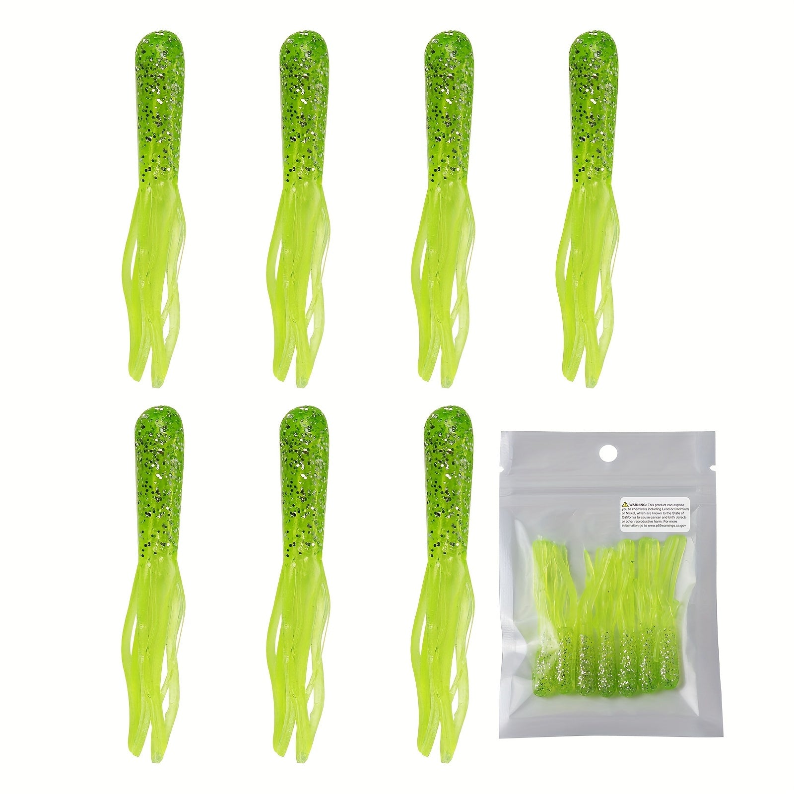7pcs Tube Baits Soft Plastic Fishing Lure Grub Worm For Bass