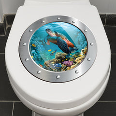 Cartoon 3D Turtle Diving Mirror Toilet Sticker