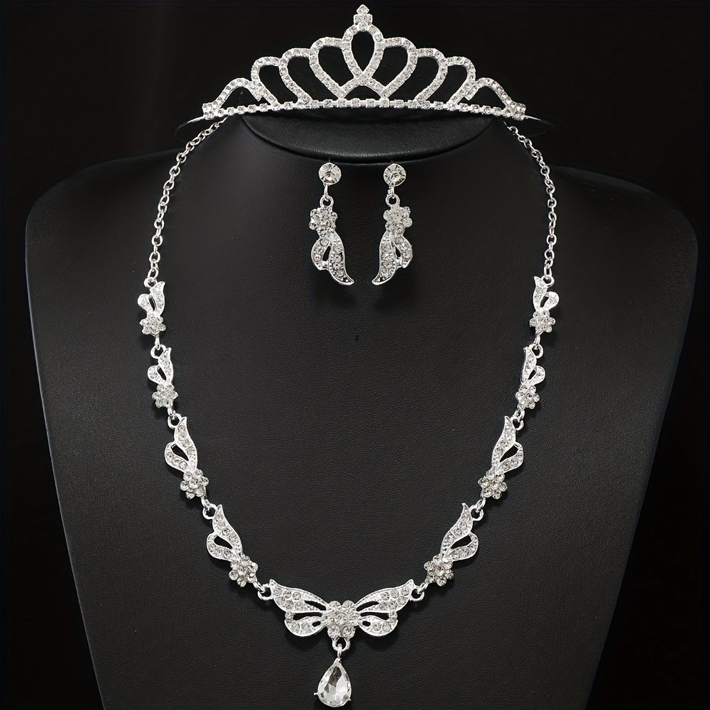 Alloy Rhinestone Headband Necklace Earrings Set Bridal Wedding Hair Accessories