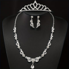 Alloy Rhinestone Headband Necklace Earrings Set Bridal Wedding Hair Accessories