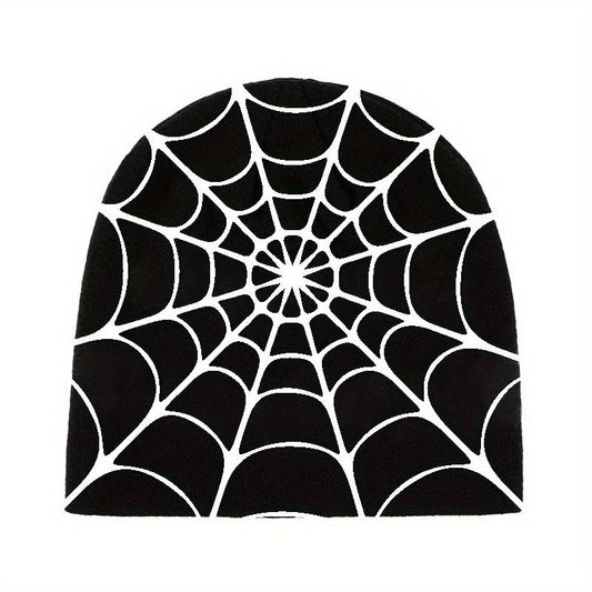 Y2K Gothic Spider Web Jacquard Skull Cap Unisex Warm Knit Hat