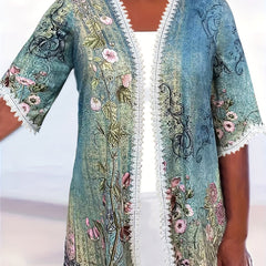 Floral Print Lace Trim Cardigan