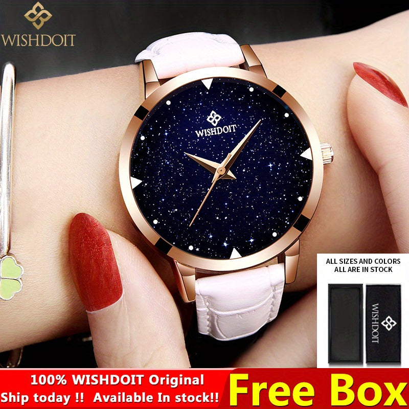 WISHDOIT Women's Watch Waterproof Stainless Steel Business Starry Sky Dial Watch