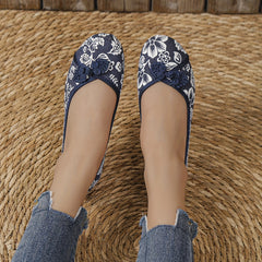 Women's Floral Printed Linen Flat Shoes Slip On Canvas Flats