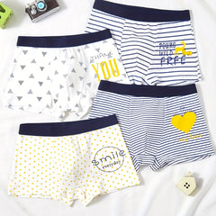 4pcs Boys Boxer Briefs Elastic Waist Stripe Polka Dot Print Soft Underwear