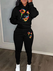 Women's Plus Size Abstract Figure Print Hoodie & Joggers 2 Piece Set