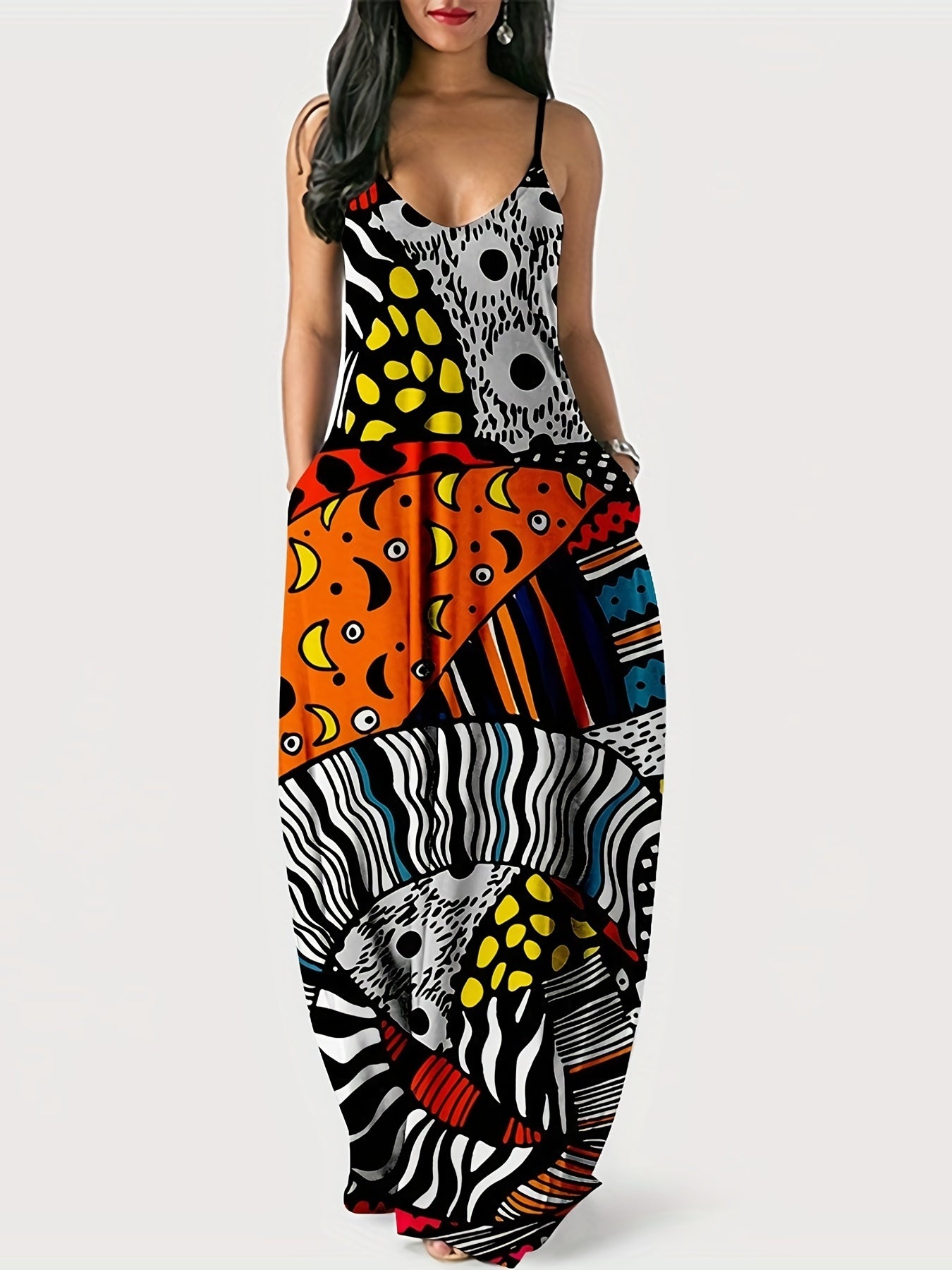 Butterfly Print Maxi Cami Dress with Pockets