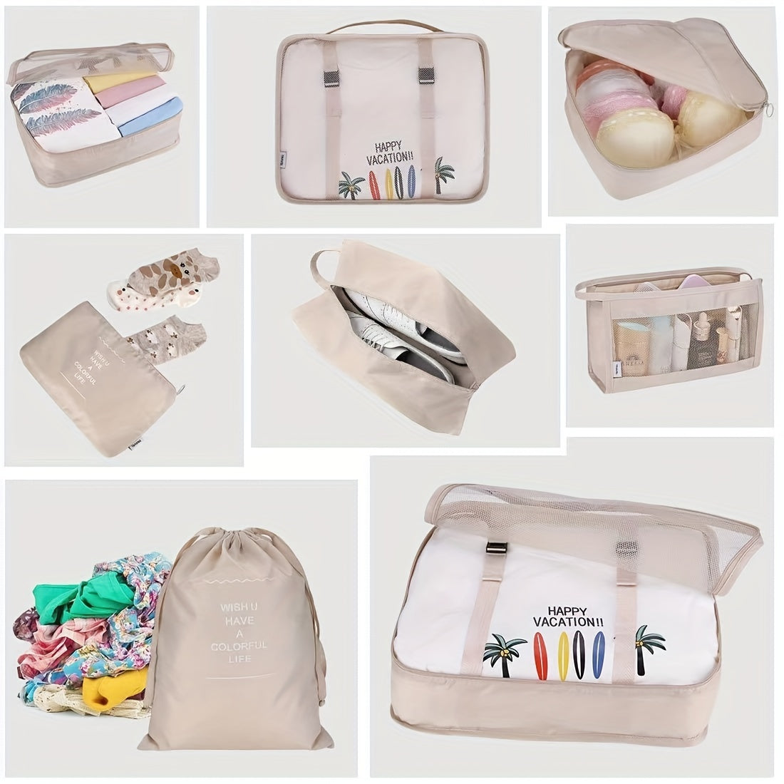 8-Piece Travel Cubes Set Lightweight Luggage Storage with Shoe Bag