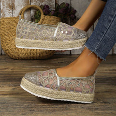 Women's Glitter Platform Espadrille Loafers Slip On Shoes