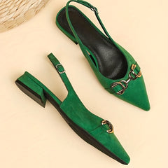 Women's Low Heel Slingback Sandals Pointed Toe Buckle Strap Shoes