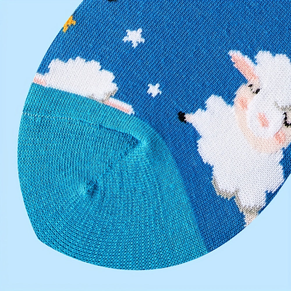 Cartoon Sheep Print Mid Tube Socks Women's Stockings