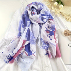 Tie Dye Print Scarf Boho Shawl Frayed Edge Head Wrap Sunscreen