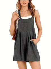 Pleated Pocket Romper Jumpsuit Button Loose