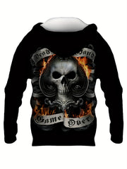 Y2K Skull Poker Print Hoodie Mens Autumn Winter