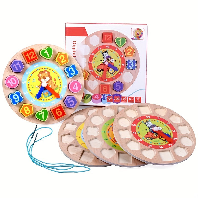 Wooden Number Animal Clock Shape Alarm Building Blocks
