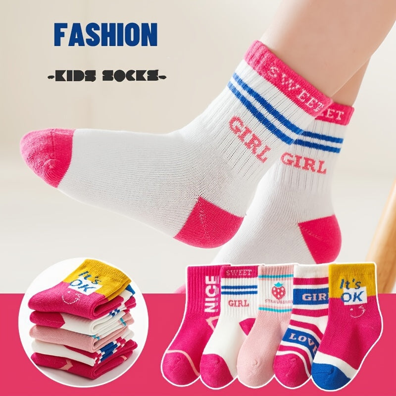 5pairs Girls Kids Casual Sports Socks Strawberry Sweet Thin Breathable