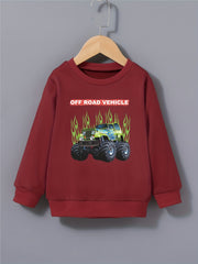 Flame Off road Vehicle Print Boys Casual Pullover Sweatshirt