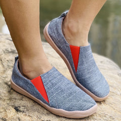 Women's Colorblock Flat Canvas Shoes Slip On Rubber Sole Comfy Travel Shoes