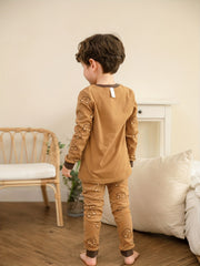 Boys Bear Print Long Sleeve Top & Trousers Cotton Pajamas Set