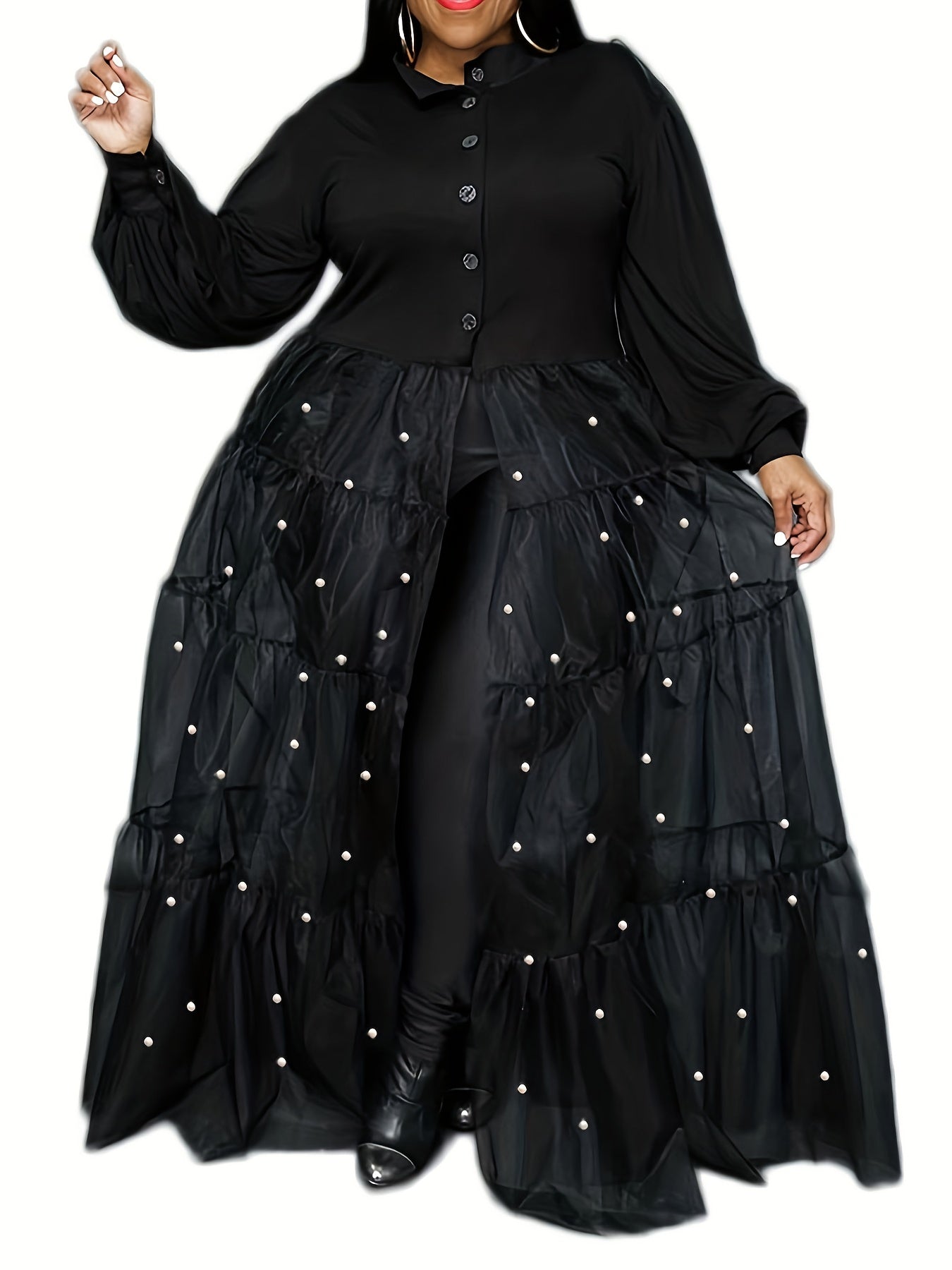 Rhinestone Button Front Maxi Dress