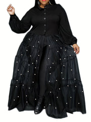Rhinestone Button Front Maxi Dress