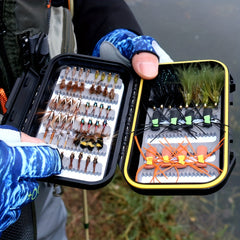 64pcs Fly Fishing Flies Kit Dry Wet Flies Baits Waterproof Box Fishing Gear