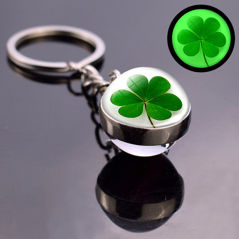 Glow Clover Key Chain Lucky Crystal Ball Irish St Patrick's Gift