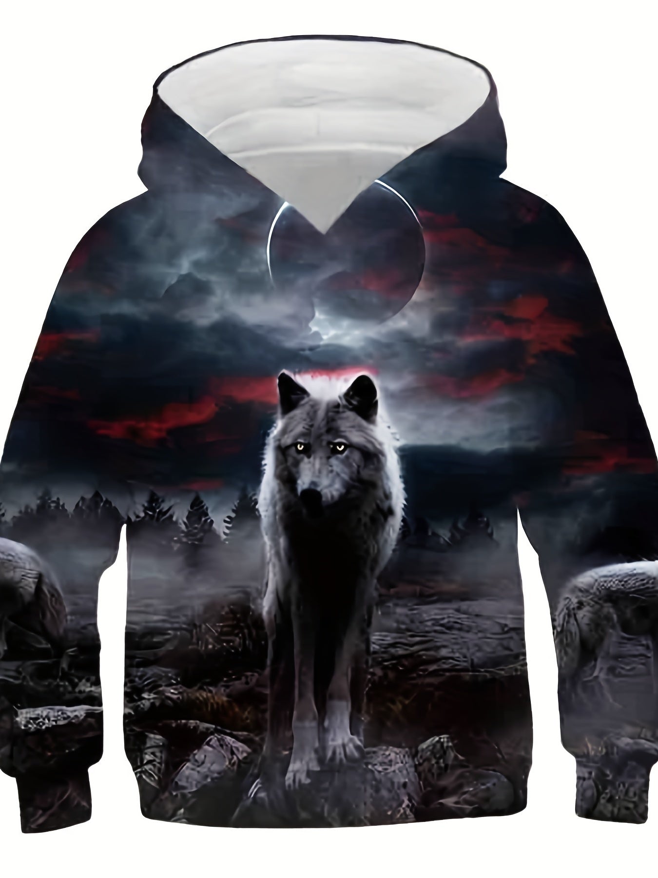 Boy's Wolf Graphic Hoodie Casual 3D Print Hooded Sweatshirt For Outdoor