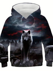 Boy's Wolf Graphic Hoodie Casual 3D Print Hooded Sweatshirt For Outdoor