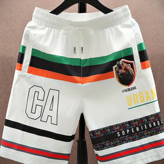 Bear Pattern Letter Print Striped Quick Drying Shorts