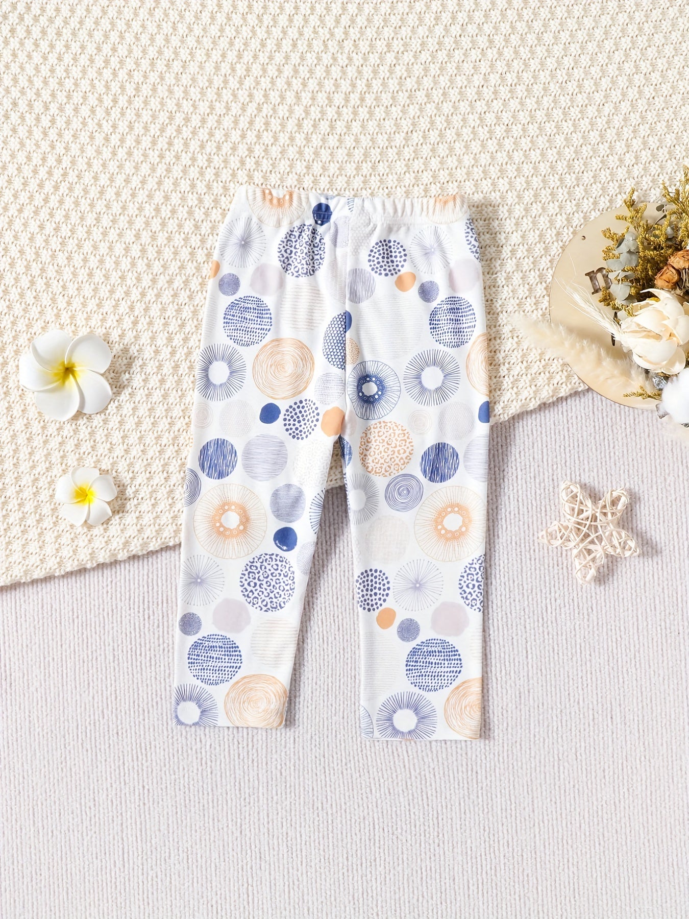 2pcs Geo Leaf Print Toddler Leggings Slim Fit Outwear