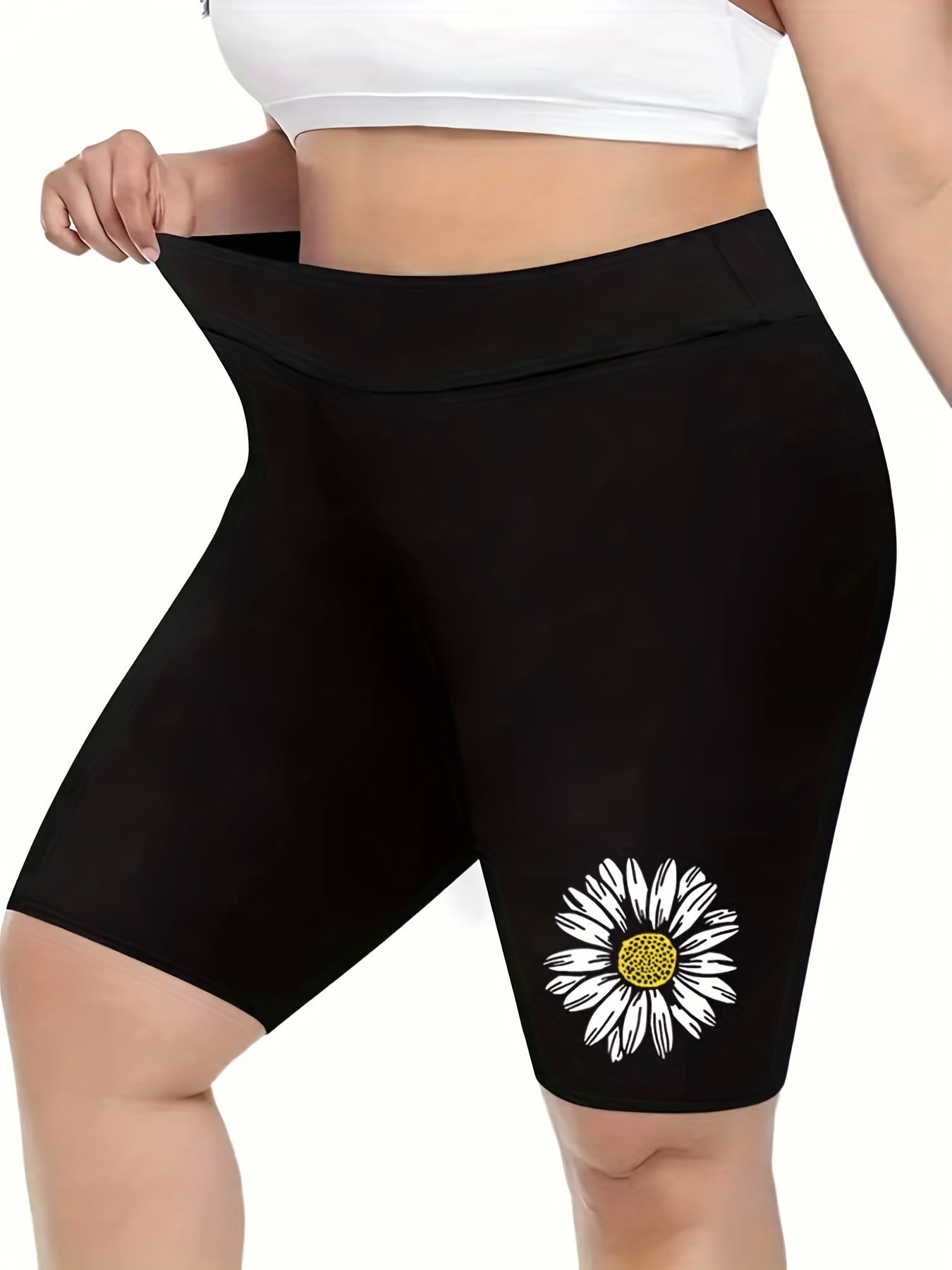 Flower Print High Rise Stretch Biker Shorts