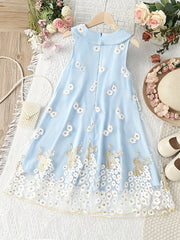 Girls Peacock Feather Print Dress - Sleeveless Summer Dress