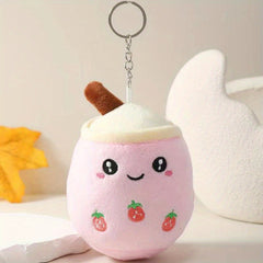 Cartoon Milk Tea Doll Keychain Fluffy Key Ring Bag Charm Gift