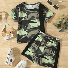 Boys Camo Dino Outfit Shorts & T shirt Crew Neck Casual Summer Clothes