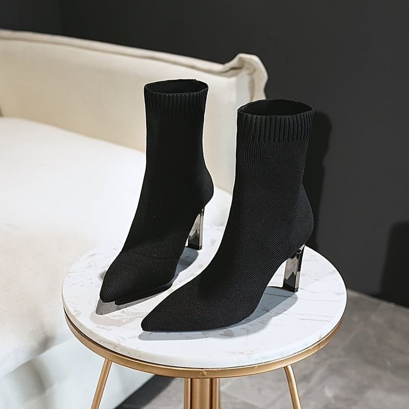 Women's Knit Block Heel Ankle Boots, Comfortable Short Boots