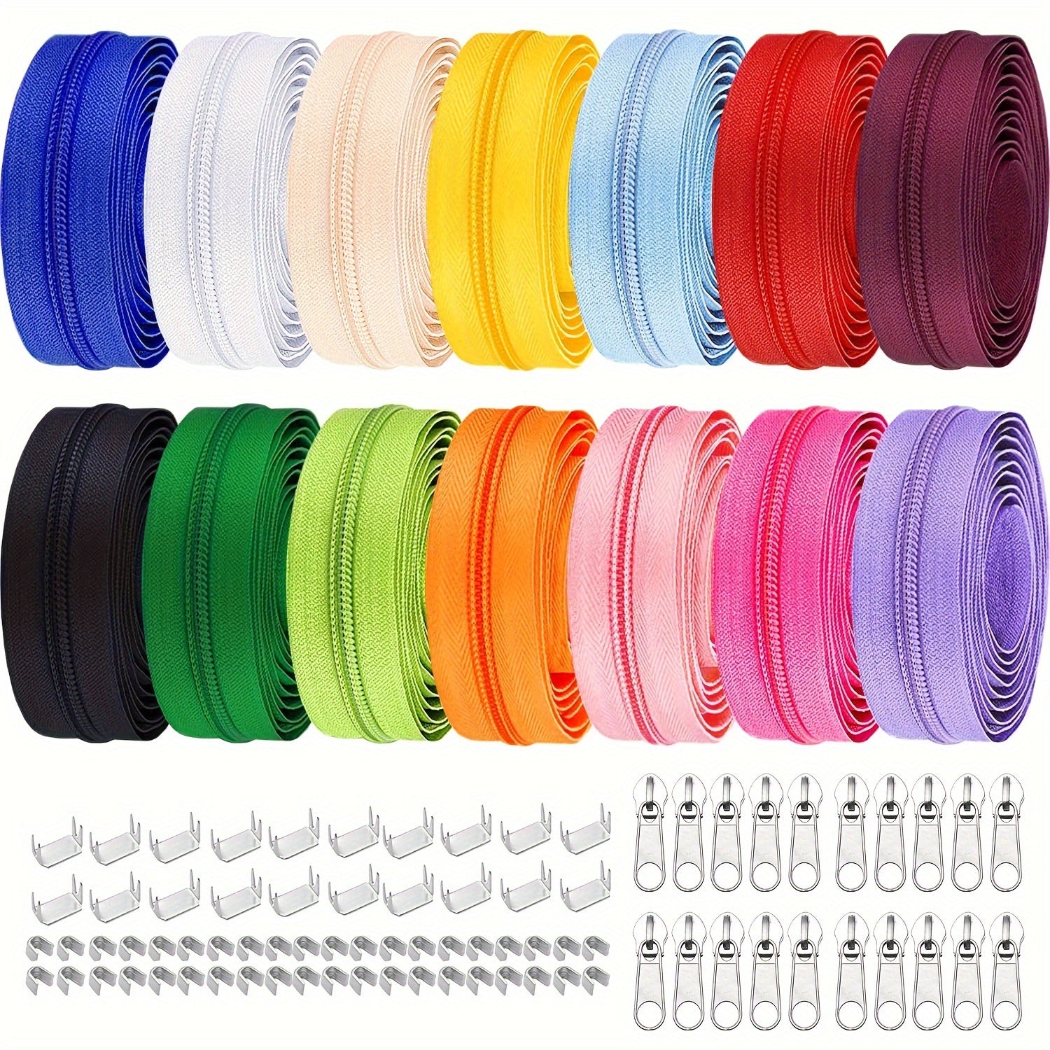 5 Rolls 10 Yards Nylon Coil Zipper By the Yard Continuous Zipper Sliders