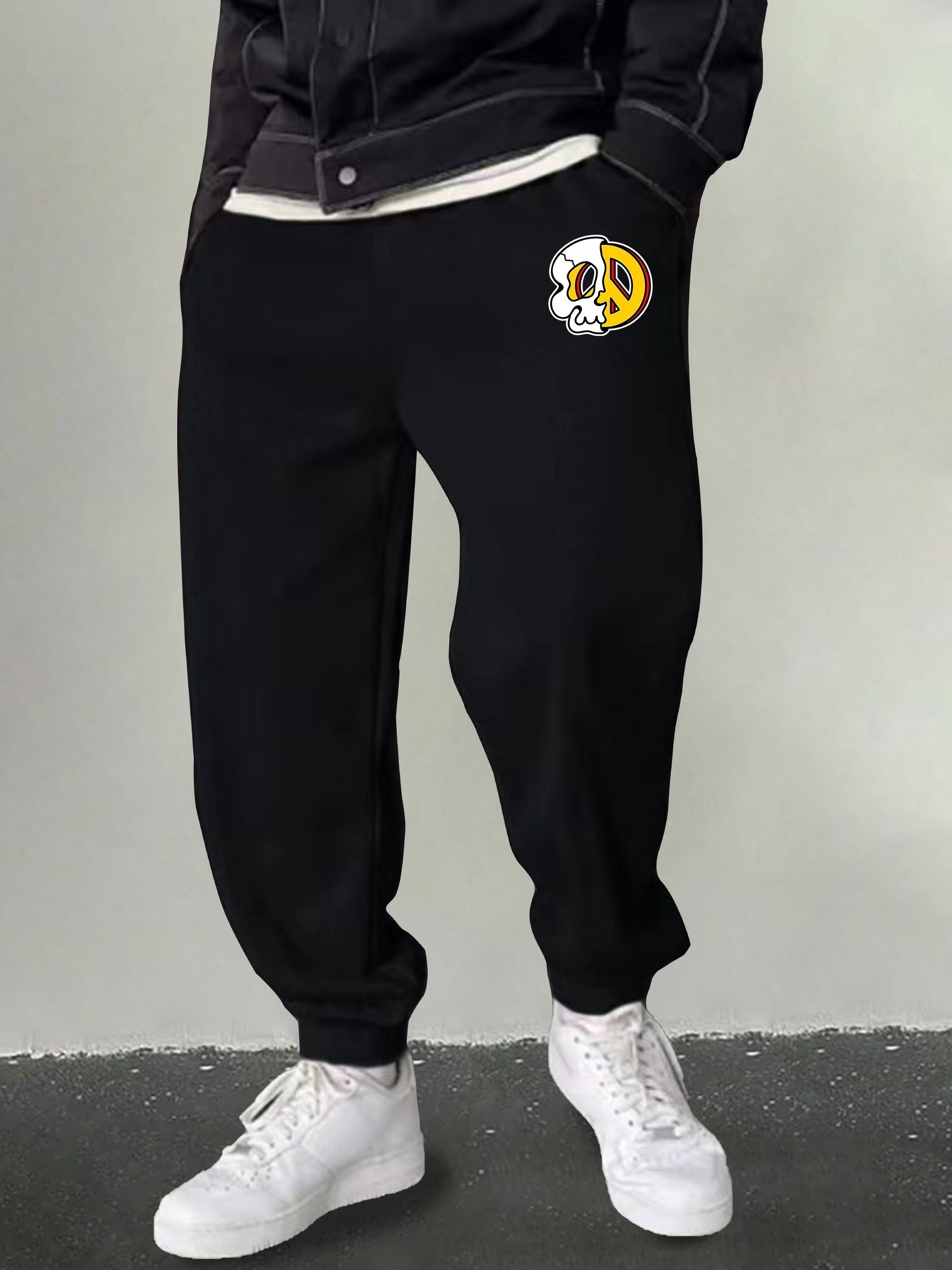 Men's Peace Skull Graphic Sweatpants Casual Drawstring Joggers