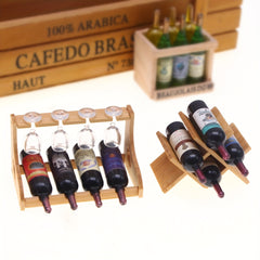 Mini Wooden Wine Rack Dollhouse Red Wine Storage Shelf DIY Model Toy House Decor