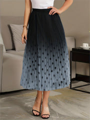Polka Dot Gradient Pleated Maxi Skirt