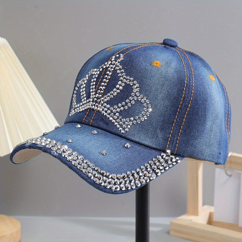 Crown Pattern Rhinestone Baseball Cap Hip Hop Denim Hat