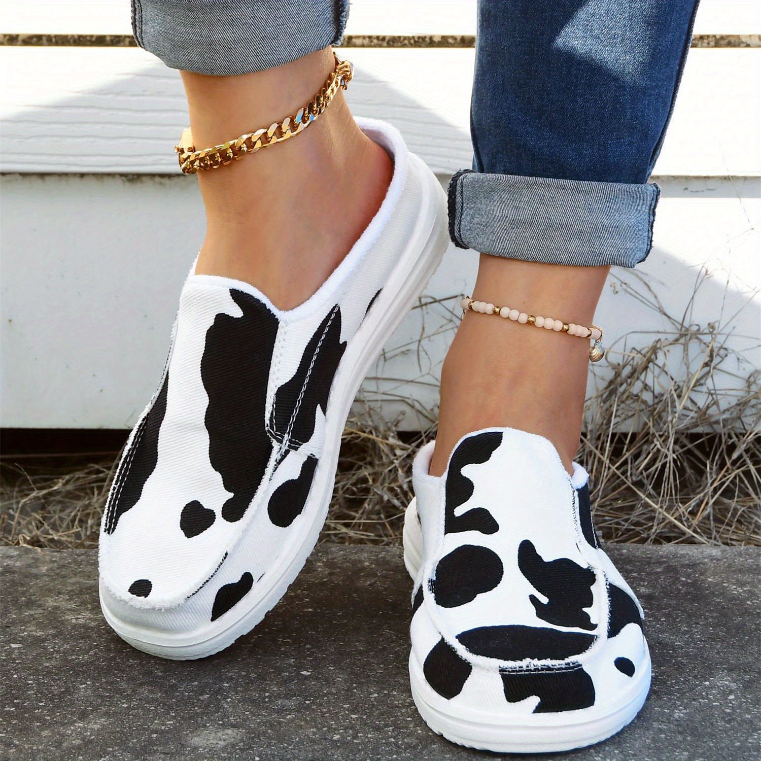 Cow Pattern Mules Sneakers Women's Lightweight Walking Shoes