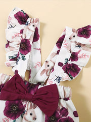 Baby Girls Floral Suspender Pants & Romper Set