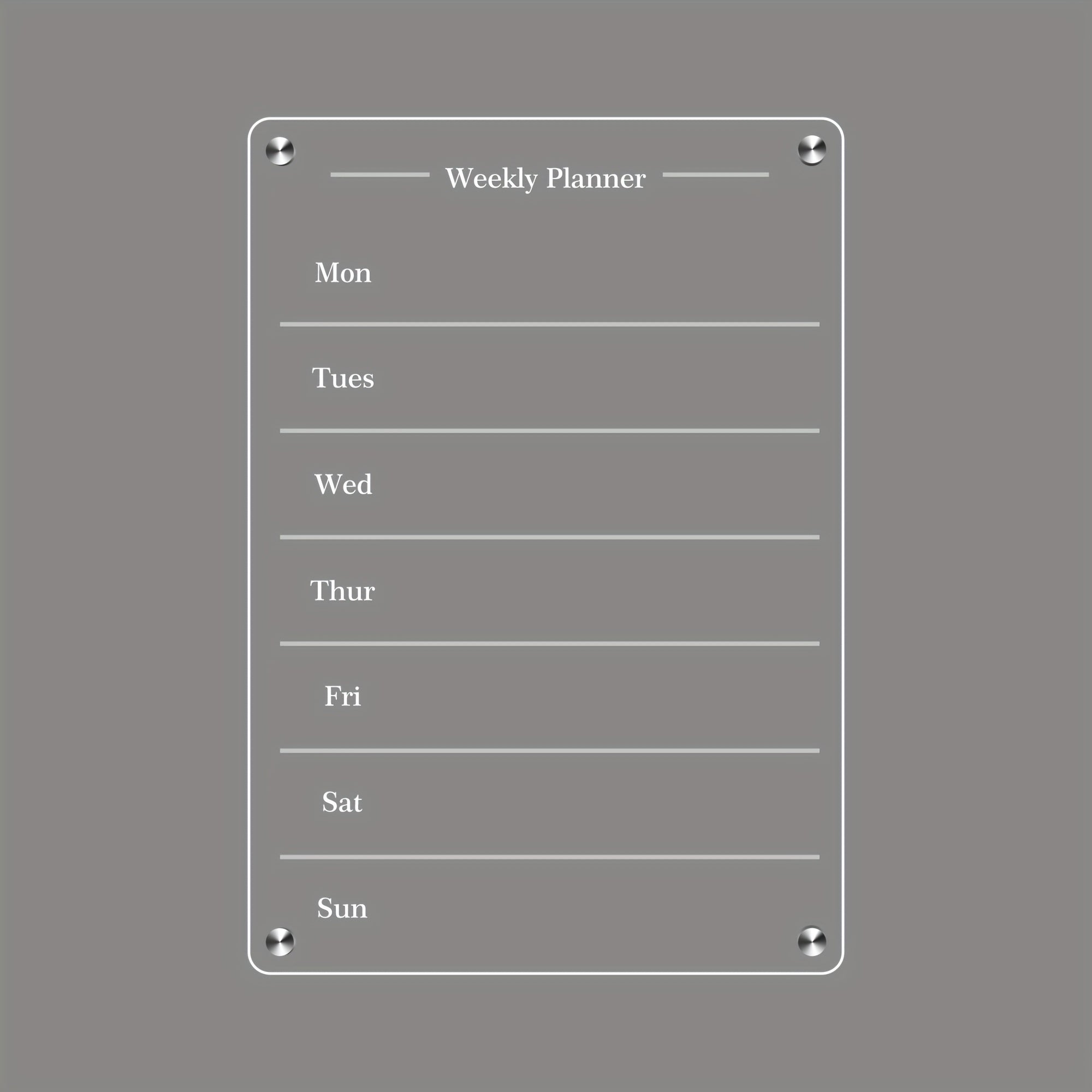 Acrylic Magnetic Weekly Calendar For Fridge - Clear Dry Erase Board