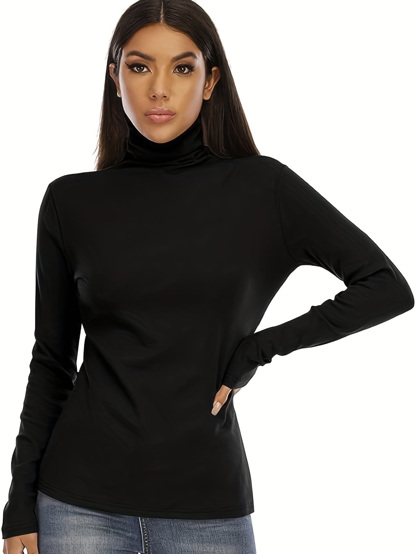 Solid Turtle Neck Pullover Sweater Casual Long Sleeve Slim Sweater