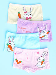 4pcs Girls Boxer Briefs Rabbit Print Elastic Waist Comfortable Underwear